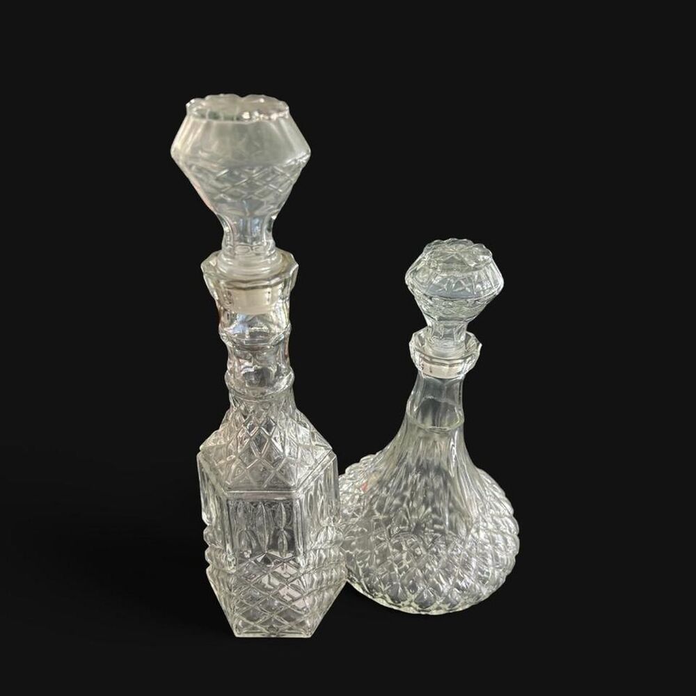 Set of 2 Ornate Glass Vintage Decanters